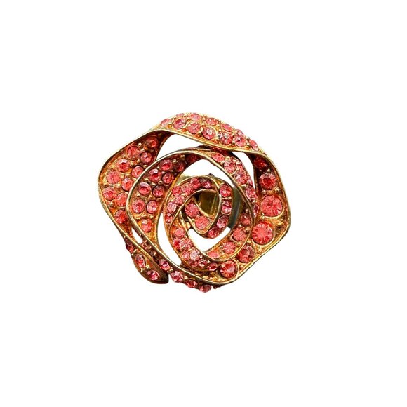 VTG Kirks Folly Red Pave Rhinestone Rose Flower Ring Size 6.75 Gold Tone Party - Picture 2 of 9
